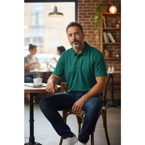 George Stretch Button Up Polo Shirt in Tropical Jade Heather Green